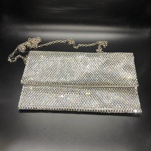Silver rhinestone evening hanging purse